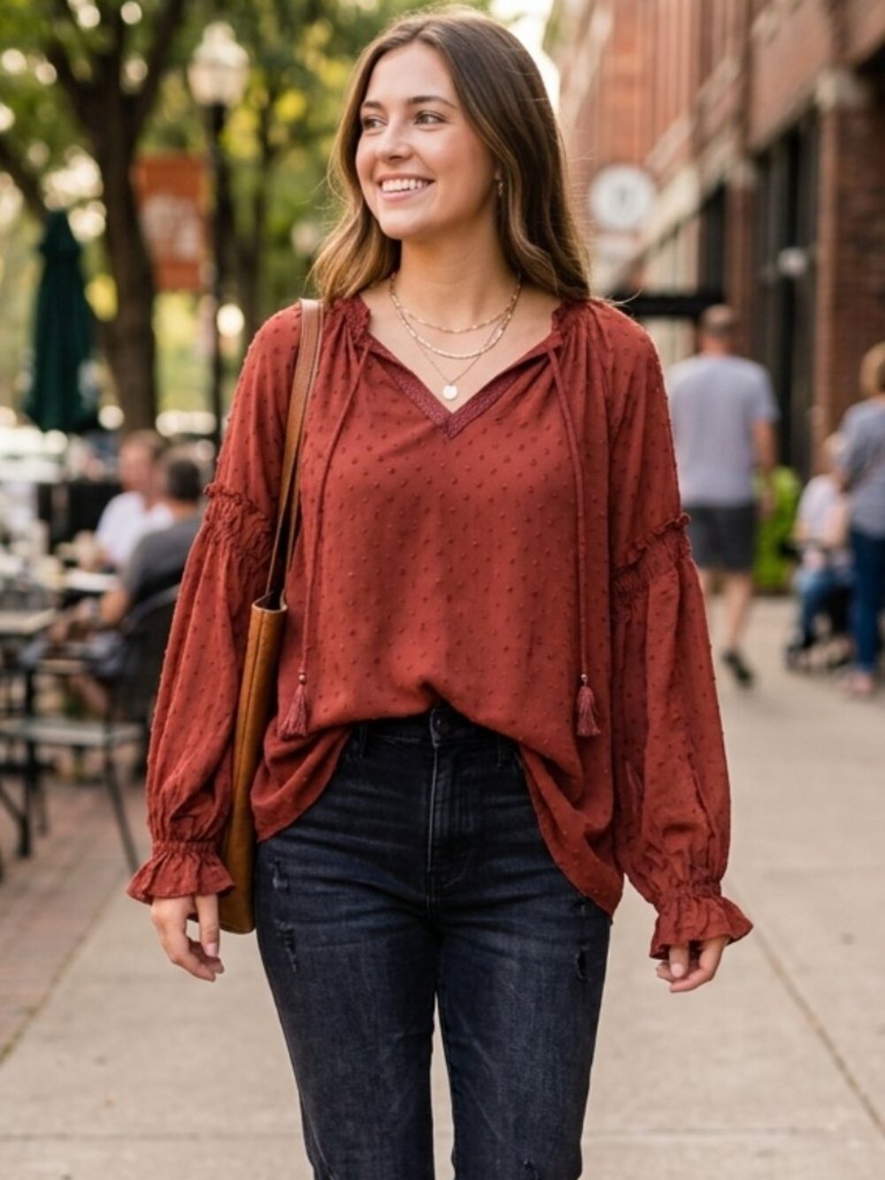 Wonderly Swiss Dot Long Sleeve Boho Blouse - Size XL